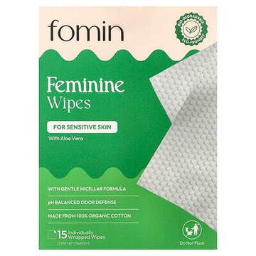 fomin, Feminine Wipes, For Sensitive Skin, 15 Individually Wrapped Wipes