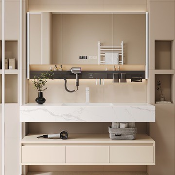 2025新款奶油酒店巖板無縫一體盆衛生間洗漱臺洗臉池盆浴室柜組合