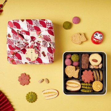 【年節禮盒預購】朝日迎春－風呂敷手工餅乾鐵盒