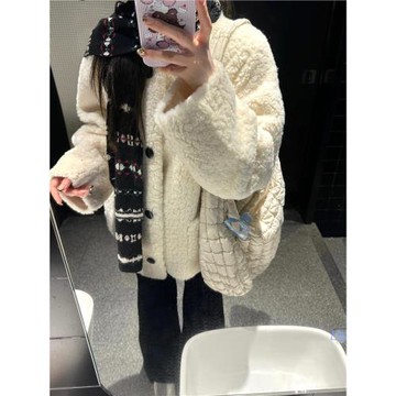 韓系超好看羊羔毛外套女春季2025新款高級感加絨加厚早春毛毛上衣