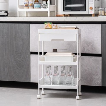 無印風-純白附輪含抽三層收納推車(送木板)