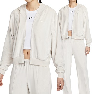 Nike As Nsw Nk Chll Vlr Fz Hdy 女款 米色 寬鬆 絲絨 連帽 外套 HJ0958-104
