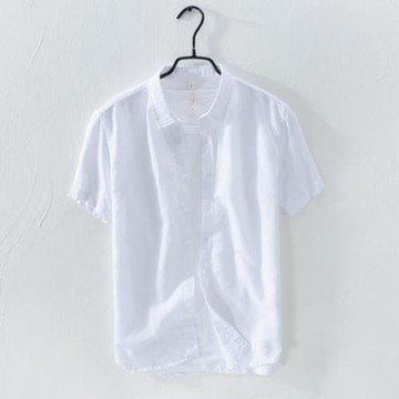 亞麻短袖襯衫男夏季外套潮流簡約白襯衣半袖寸衫薄款透氣棉麻上衣