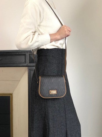 【 VintageShop solo 日本直送中古包專賣店 】Christian Dior 緹花格紋 肩背包 黑色 Logo PVC皮革 迷你包 6h24uc