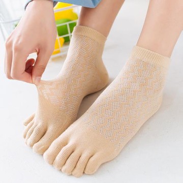 夏薄網眼五指襪女士純棉短筒 分趾襪純色日系原宿 素雅透氣五雙裝