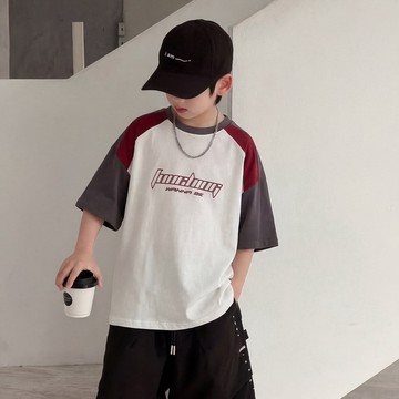 【中大男童】撞色插肩寬鬆透氣舒適上衣