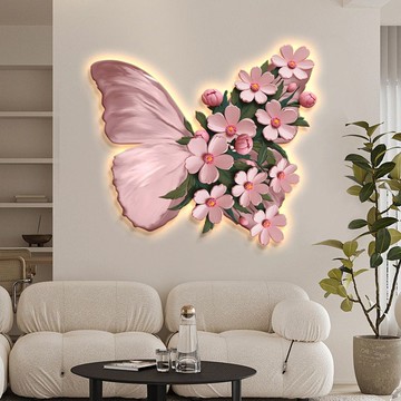 薄荷綠餐廳背景墻裝飾畫曼波蝴蝶高級法式掛畫抽象花卉玄關燈畫