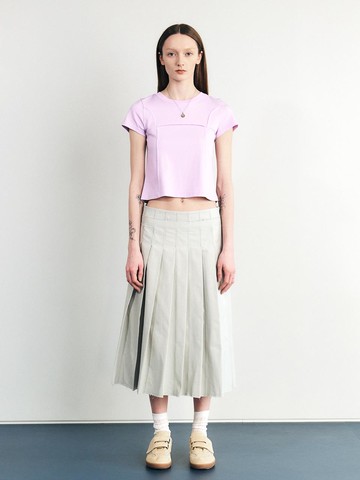 RAW CUT COTTON NYLON PLEATS LONG SKIRT (PALE GREY)