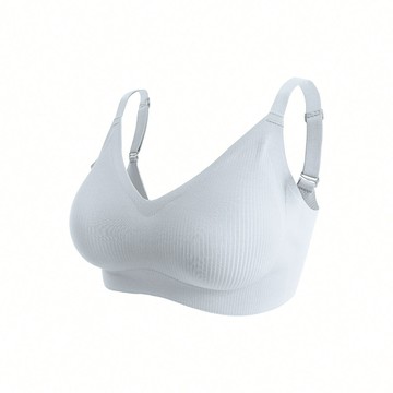 【集中美胸】包覆加強無痕無鋼圈內衣-直條 - XL / 灰藍