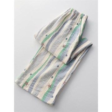 藍色條紋多巴胺睡褲女士春夏季純棉紗布薄款寬松雙層長褲家居褲