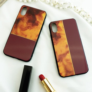 適用於多種裝置的玻璃智慧型手機外殼 [玳瑁色 x 酒紅色] 指甲風格 iPhone 安卓 JI20U