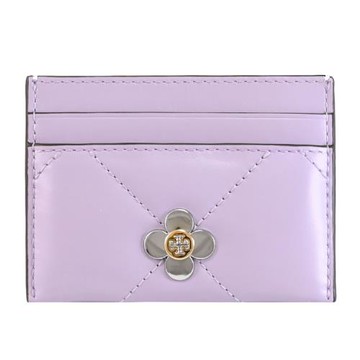 TORY BURCH 165049 四葉草LOGO絎縫皮革隨身卡片夾.淡紫