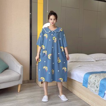 月亮熊大碼睡裙女200斤短袖純棉可愛胖mm睡衣夏季韓版休閑家居服