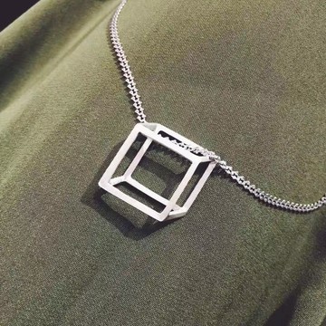 原創設計925銀立體幾何六面體純銀吊墜項鏈