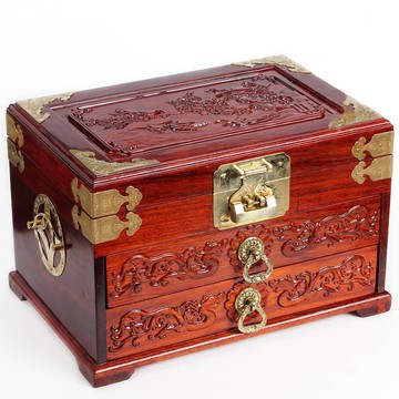 紅木首飾盒中式復古珠寶箱結婚禮物 實木質收納木盒子帶鎖中國風