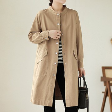 【LANNI 藍尼】現+預 翻領單排扣文青中長款風衣外套(長版外套/復古/舒適/文藝)