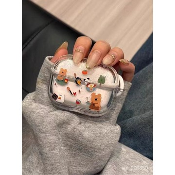 ✨限時特惠✨秋冬透明柿子椒熊流沙耳機殼 適用AirPods1/2代新款AirPods3代/airpods 4蘋果 耳機保