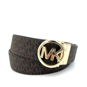 MICHAEL KORS 經典滿版老花皮帶 腰帶 深咖啡色PVC/焦糖色皮革 M58385 MK(現貨)▶指定Outlet商品5折起☆現貨【送禮首選★APP下單點數4倍送】