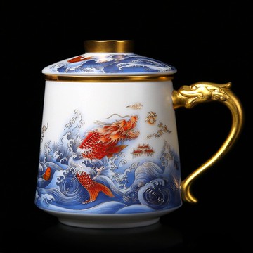 陶瓷杯子帶蓋過濾水杯馬克杯男文化創意國潮辦公室喝茶杯節日禮品