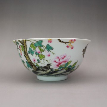精品清雍正粉彩手繪春意花鳥碗 古玩古董陶瓷器仿古老貨收藏擺件