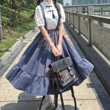 日系學院風背帶裙 背帶裙 夏季復古少女感夏裝甜美可愛學生連身裙
