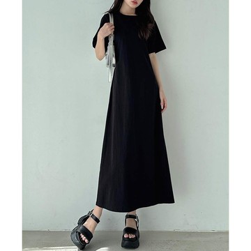 日本 GRL - 修身A字露腰休閒感洋裝-黑 (F)