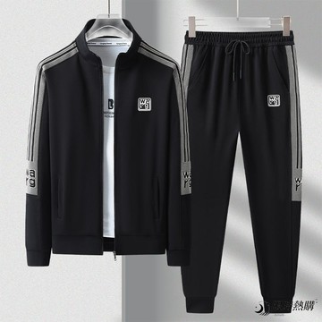 ✨限時熱購⚡ 秋冬套裝男 秋季 新款 男士 休閒 套裝 立領 潮流 拚接 運動 兩件套 男裝 寬鬆 束腳褲 運動套裝