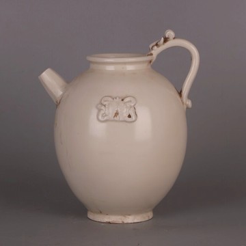 宋 邢窯白釉雙魚紋龍柄壺 仿出土博物館瓷器古玩古典裝飾收藏擺件