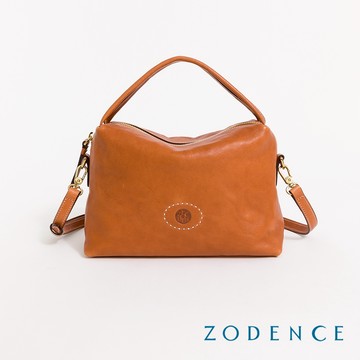 ZODENCE HAN義大利植鞣革垂墜感雙提把斜背包 經典駝