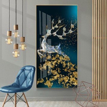 鉆石畫滿鉆新款豎版玄關現代簡約輕奢玄幻招財抽象鹿5d磚石十字繡