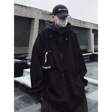 UUCSCC潮牌嘻哈美式高街連帽衛衣寬松情侶可拆卸帽衫上衣外套