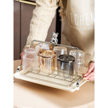 不銹鋼6杯架米黃色瀝水托盤玻璃倒扣杯架客廳水杯架小鹿小熊杯架