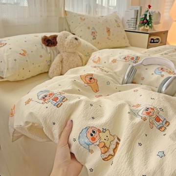 星星人卡通四件套可愛鵝黃色宿舍公寓三件套被套床單床品1.8m被套