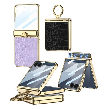 適用三星ZFlip7手機殼Flip7FE磁吸鉸鏈全包殼電鍍創意鱷紋魚皮套