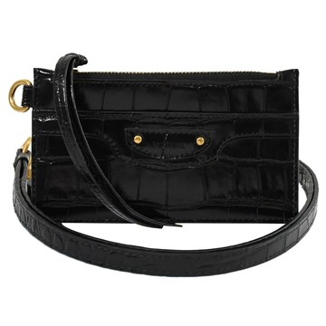 BALENCIAGA 巴黎世家 655246 Neo classic烙印LOGO斜背/頸掛式零錢卡包.黑