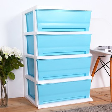 【HOUSE】大面寬-夏日超大四層玩具衣物收納櫃(多色可選)藍色