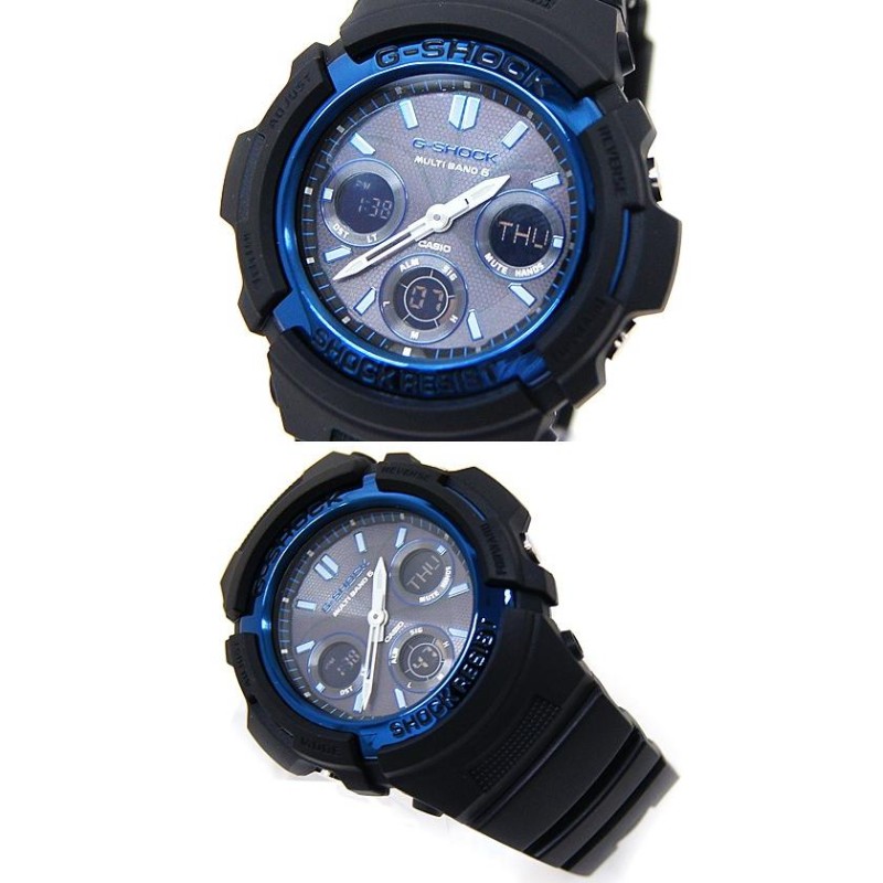 CASIO G-SHOCK AWG-M100A-1AJF カシオ メンズ 腕時計 デジアナ ソーラー電波 ブラック×メタリックブルー |  LINEブランドカタログ