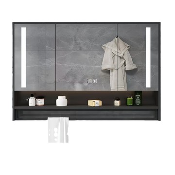 智能鏡柜實木浴室單獨掛墻式衛生間收納除霧鏡子帶燈置物架梳妝鏡[DD150110]