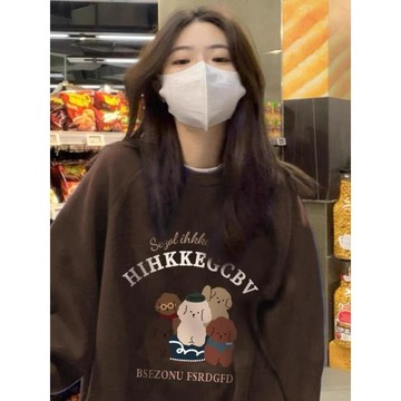 多色可選 無帽圓領衛衣女 秋冬上衣 小個子衛衣 韓系慵懶風上衣 加絨加厚套頭上衣 衛衣女 大學t 印花長袖 套頭上衣