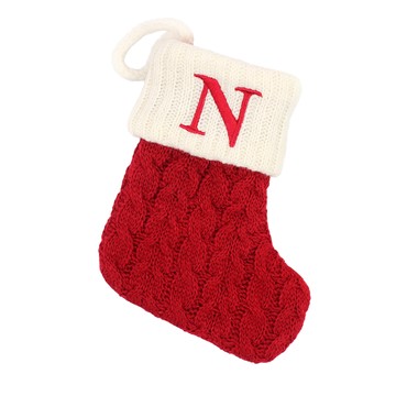 聖誕紅刺繡聖誕襪 字母N  字母N 聖誕紅色  1個  18 x 14cm