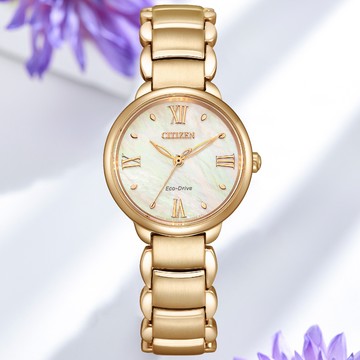 CITIZEN星辰 L系列 光動能 玫瑰金 優雅時尚腕錶 28mm / EM0929-81Y