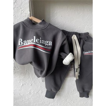 兒童加絨衛衣潮牌童裝2024冬季加絨加厚休閑套裝韓系男童2件套潮