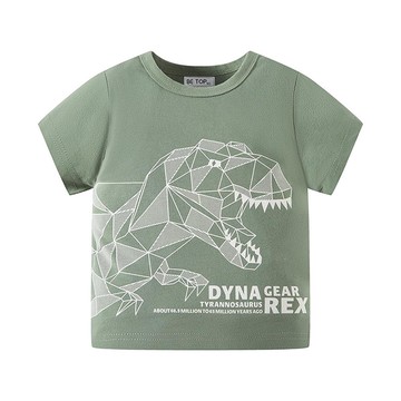 BE TOP - 純棉短袖上衣-幾何暴龍-綠色