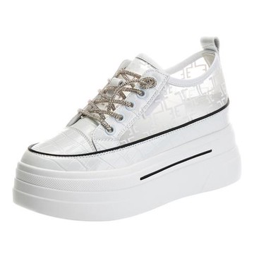 Sp house 亮眼真皮網面透氣印花厚底休閒鞋(2色可選)