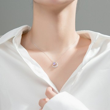 福雅軒 s925銀月牙小清新鎖骨鏈森系少女簡約閃鉆合成琉璃項鏈