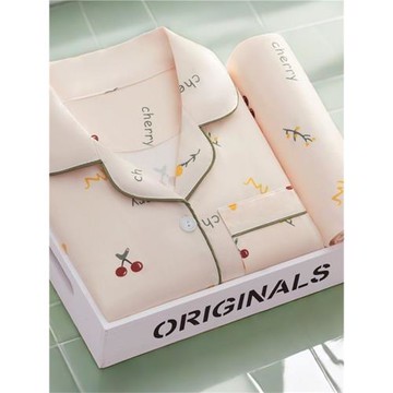 100%高檔睡衣女春秋季長袖中老年加大碼休閑家居服冬夏天兩件套裝