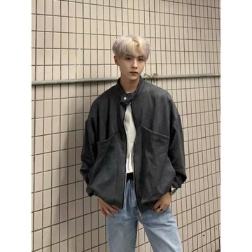 台灣現貨美式復古水洗灰立體大口袋廓形設計麂皮絨夾克寬松高級Cleanf