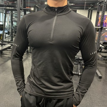 【台灣出貨】 秋季新款半拉鍊健身長袖男跑吸汗透氣速乾衣籃球訓練緊身運動服