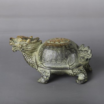 仿古黃銅鎏金百壽龍龜擺件招財納福工藝禮品古玩銅器收藏家居裝飾