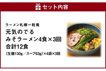 ラーメン札幌一粒庵：元気のでるみそラーメン（ピリ辛味）生麺4食×３回